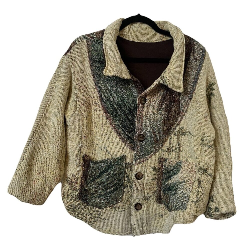 Handmade Tapestry Blanket Coat Womens Fleece Lined Floral Granny Upcycled‎